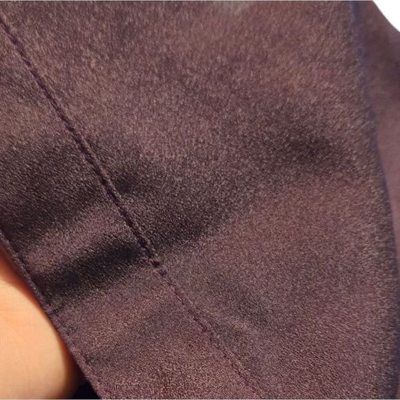 Calvin Klein Long Roll Tab Sleeve Button Front Crepe Blouse CK Eggplant Work Top - Picture 9 of 12